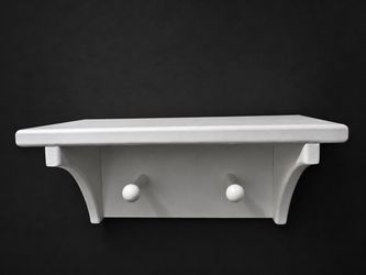 White Wood Wall Shelf with Two Pegs
