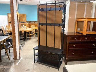 Black 15-Hook 3-Tier Hall Tree w/ Bench