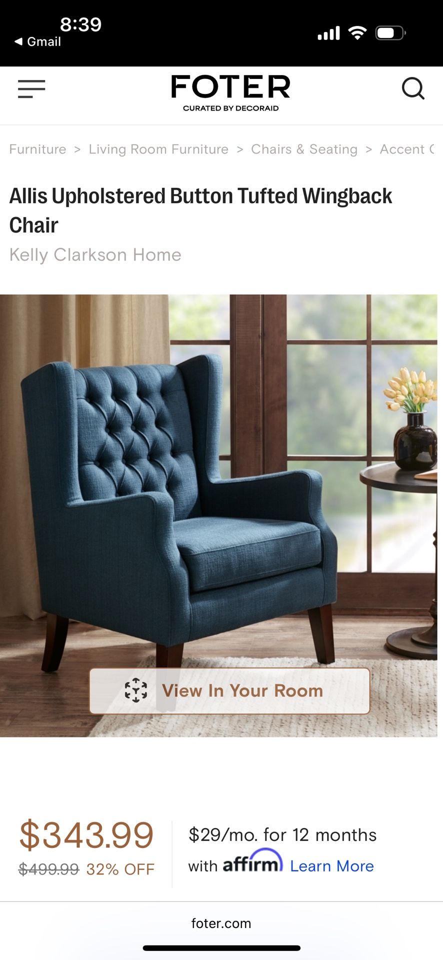 Allis Upholstered Button Tufted Wingback Chair - Upholstered Navy