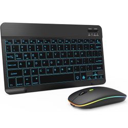 7 Color Backlit Bluetooth Keyboard and Mouse Combo for iPad A16 11th 10th Gen iPad Pro Mini Air iPhone, iPadOS 13 or Later, Slim Rechargeable Android 