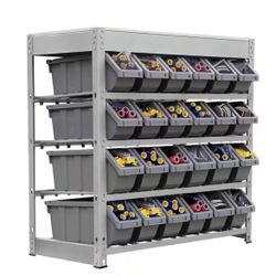 Gray 4-Tier Botless Bin Storage System Garage Storage Rack (24 Plastic Bins in 4 Tier)