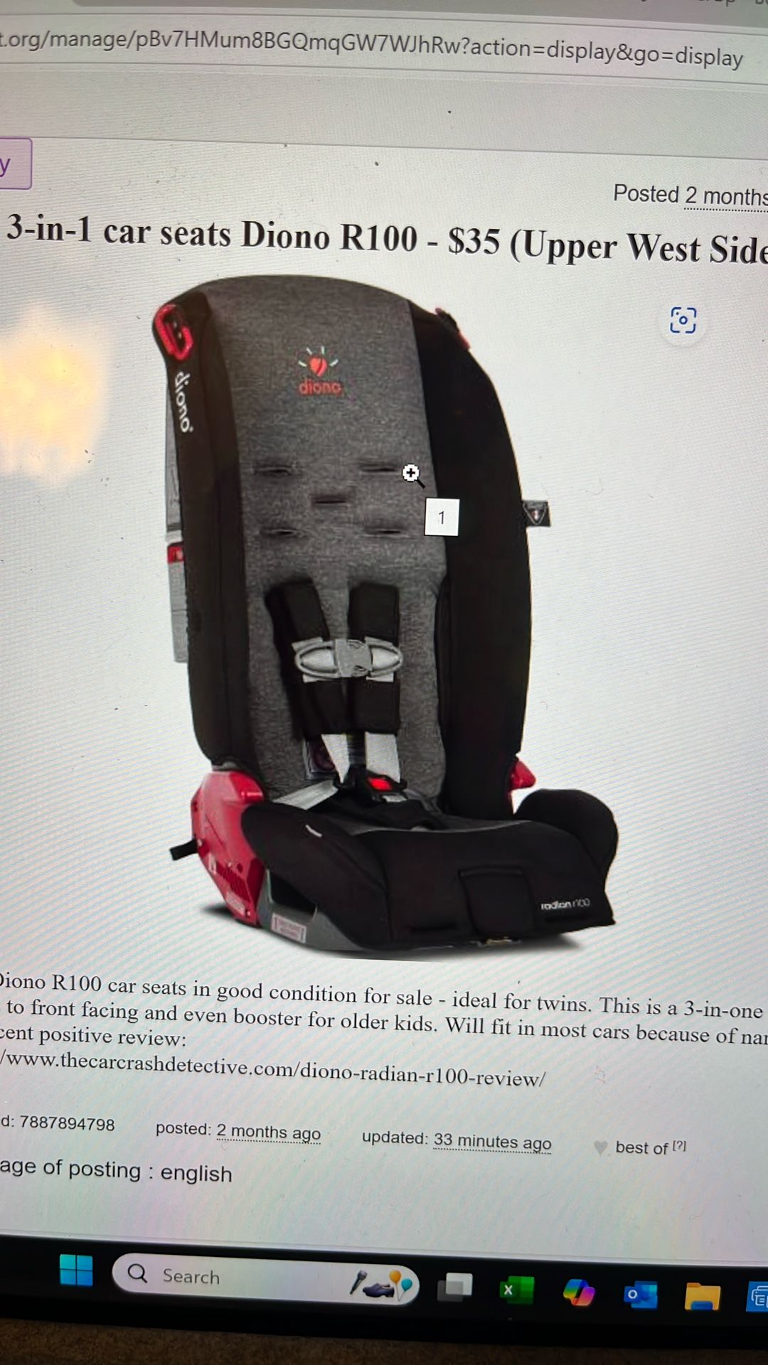 Two 3-in-1 Car Seats Diono R100