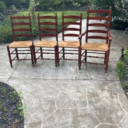 Vintage French Country Ladderback Rush Chairs Cherry Wood