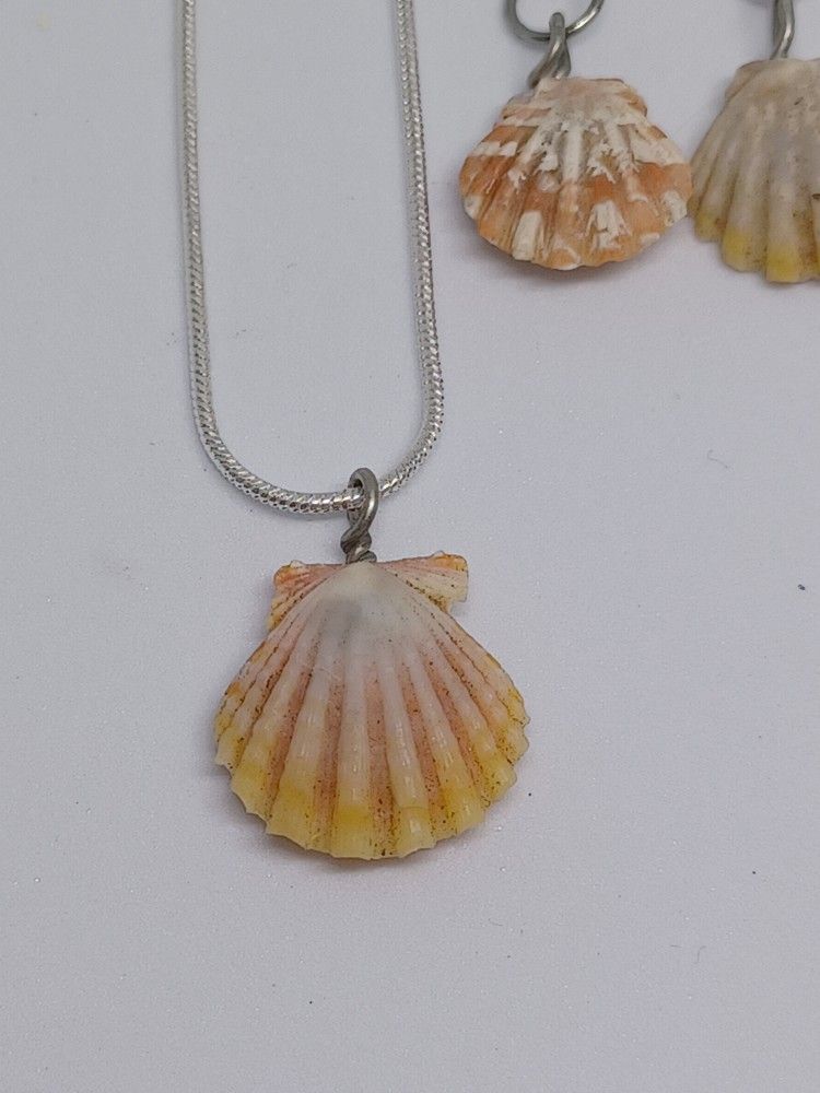 Sunrise Shell Jewelry Set, HAWAII, shells, Necklace, Earrings, Sand In Shell, Nickel Free, Sterling Silver