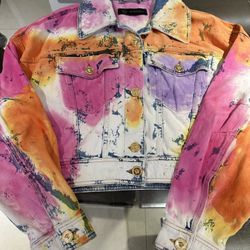 Versace Multicolored Tie Dye Denim Bleached Jean Jacket Size 38