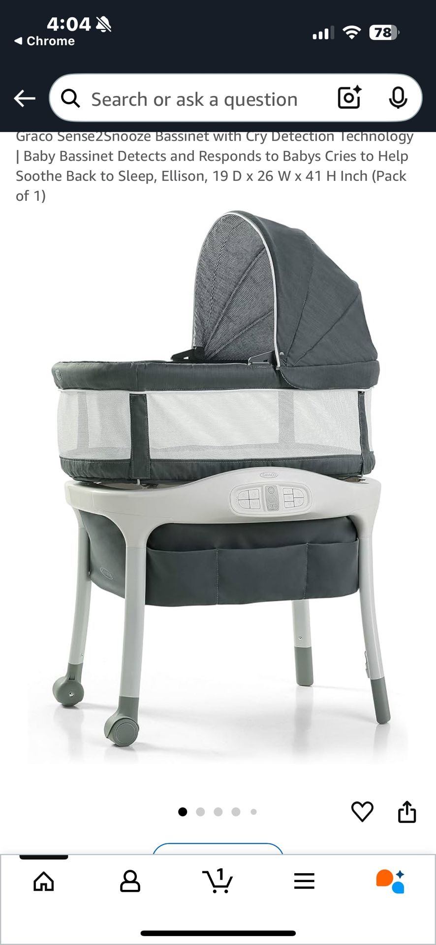 Graco Sense2Snooze Bassinet with Cry Detection Technology | Baby Bassinet Detects and Responds to Babys Cries to Help Soothe Back to Sleep, Ellison, 1