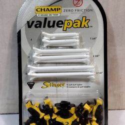 @CNG #3 1 GOLD MIX MIXED SIZED TEES T'S & 16 CLEATS CHAMP & STINGER FOR QLOCK 86429