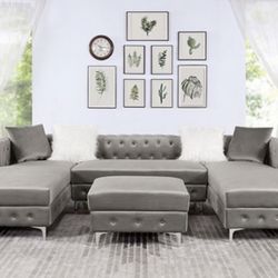 Grey Modern U Shape Sectionals Couch $50 Down With Financing 