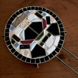 Vintage Brass-Finish Metal & Ceramic Mosaic Tile Trivet