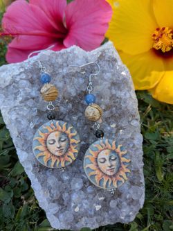 Artisan crafted sun and gemstone earrings
