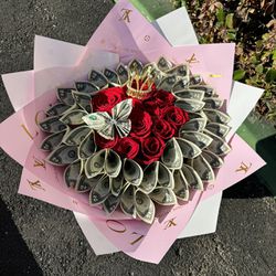 Money Bouquet With Fresh Flowers
