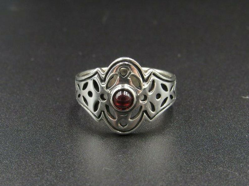 Size 8 Sterling Silver James Avery Uncut Garnet Band Ring Vintage Statement Engagement Wedding Promise Anniversary Cocktail Friendship