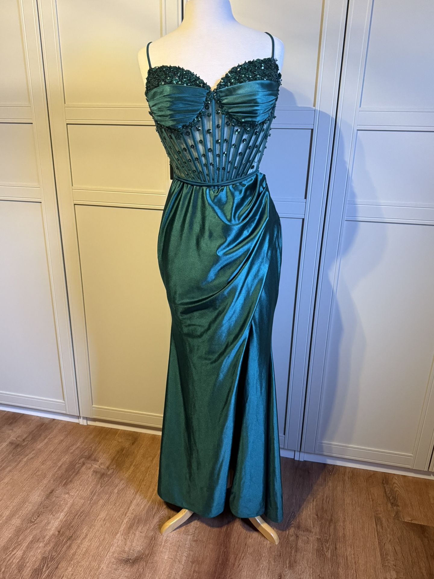 Beautiful emerald, green dress corset