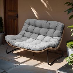 V367-Crestlive Products Outdoor Loveseat, 2 Seater Outdoor Couch with Soft Cushion, All-Weather Boho Rattan Patio Furniture for Balcony, Poolside, Bac