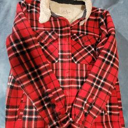 Soho Threads Sherpa Lined Flannel Jacket - Red Plaid - Size Small - Excellent Condition