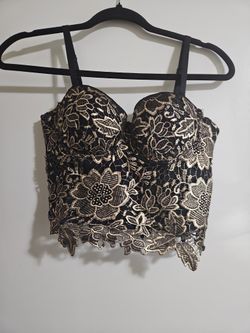 Black & Gold Lace Bustier Crop Top