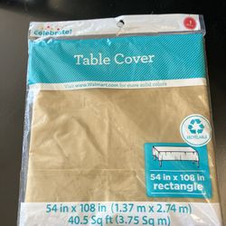 Rectangular 54" x 108" Gold Plastic Table Cover, New in Package