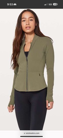 Lululemon The Ease Jacket Size 4 Sage Green Nulu Running Track Peplum Zip Front