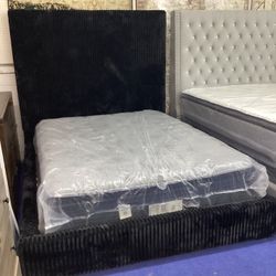 Black Velvet Queen Size Bed Frame 