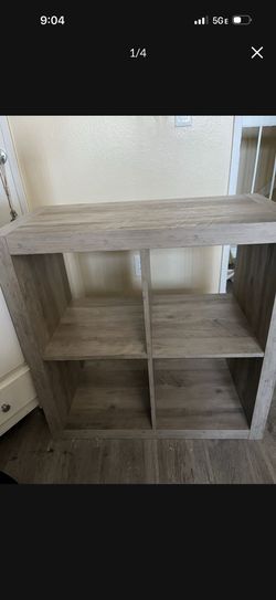 Gray wood storage shelf