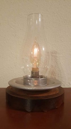 One-of-a-kind Repurposed Candle Holder Lantern Lamp/Light With Glass Chimney. $25.00