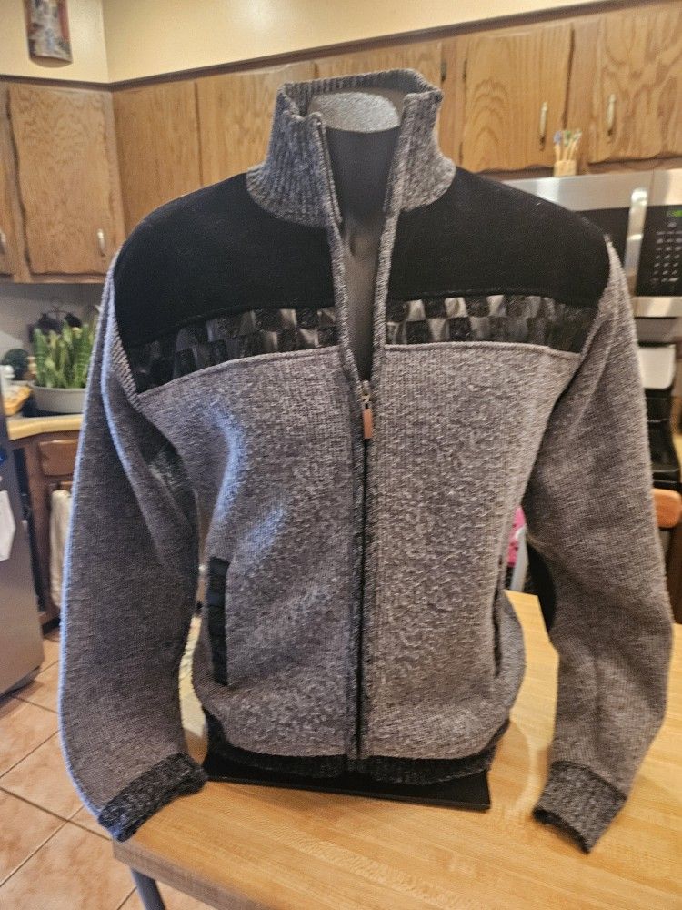 Men's Gray & Black Full Zip Cardigan Sweater