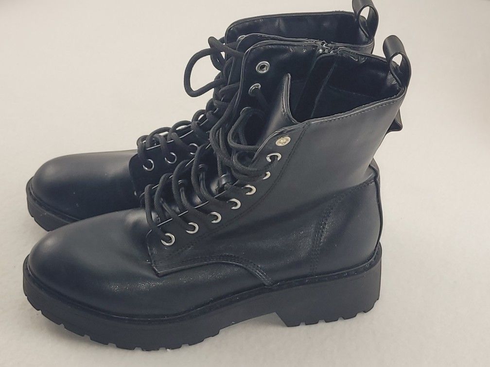 Steve Madden Ankle Boots Black Lace Up Side Zip Biker EMO Punk Women's Size 4