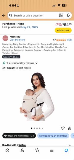 Mom cozy baby carrier used like new