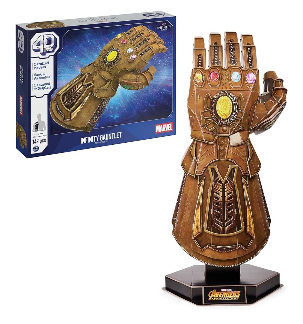 4D Build, Marvel Infinity Gauntlet 3D Puzzle Model Kit with Stand 142 Pcs |