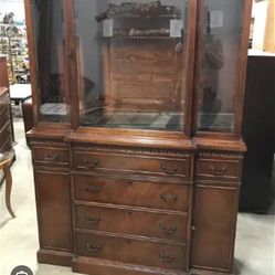 Vintage Antique American of Martinsville Breakfront China Cabinet Secretary Desk