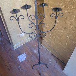 Vintage Mid 20th Century Black Wrought Iron Floor Candelabra