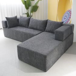 Boneless Gray Fabric L-Shaped Sectional Sofa