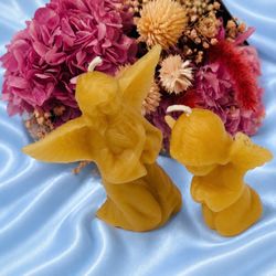 2 Fine Art Beeswax Wax Candles Praying Angel Cupid Cherub Vintage Antique PAIR Original RARE Collectible Hand-Etched Sculpture HILLCREST