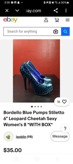 Bordello Blue Pumps Stiletto 6" Leopard Cheetah Sexy Women's
