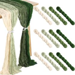 Remagr 12 Pcs Gradient Green Cheesecloth Gauze Table Runners Boho Wedding Decor Rustic Sheer Runner For Wedding Table Bridal Shower Birthday Party Dec