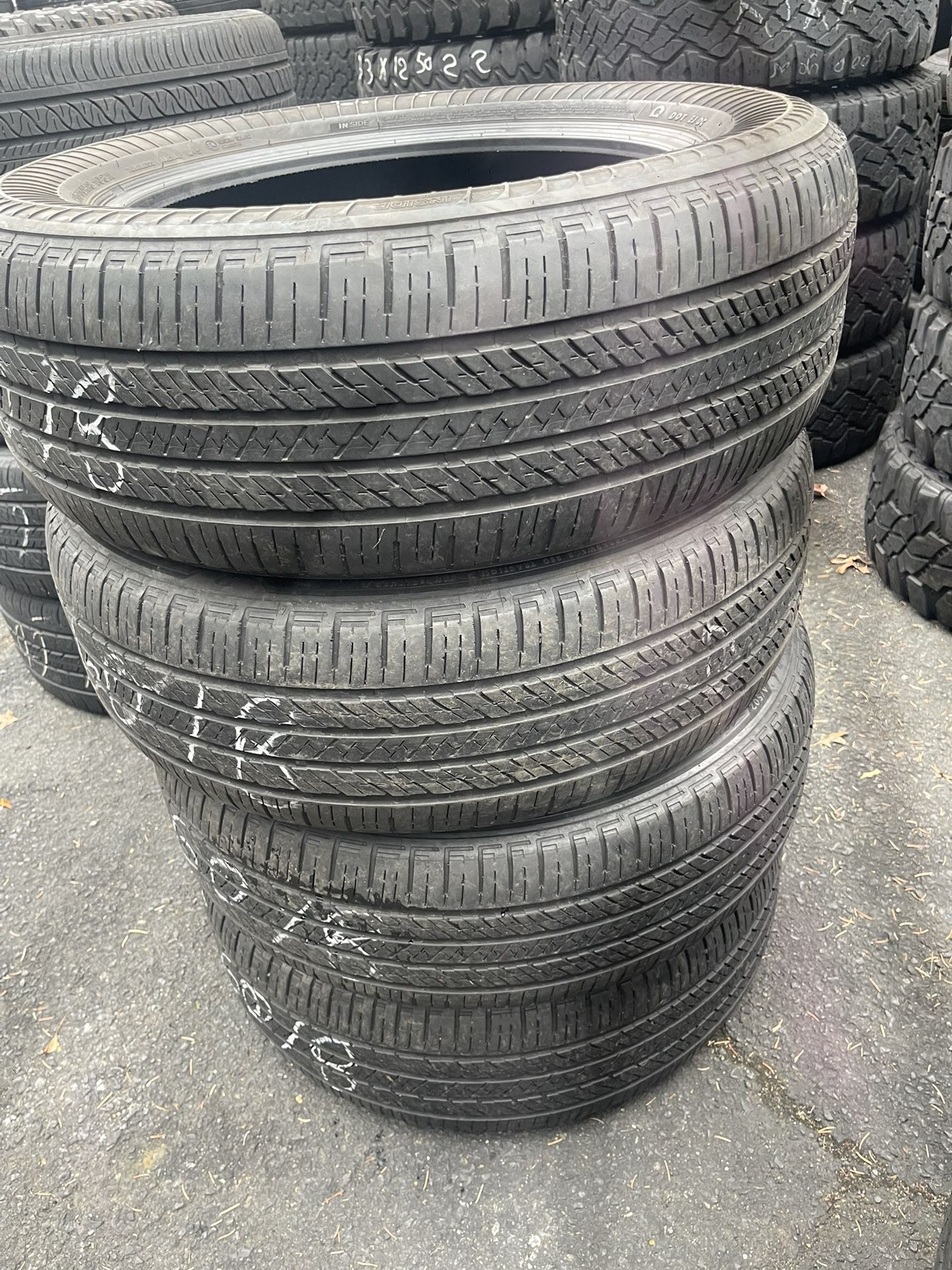 235/60/18 Bridgestone run flat set of matching used tires in great condition 300$ for 4 tires plus tax.  Mount available but not included  Wheel align