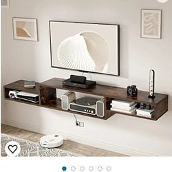 DOUBUY Floating TV Stand Wall Mounted with Power Outlet 70", Floating Entertainment Center, Wood Media Console Shelf for Under TV Storage for Living R