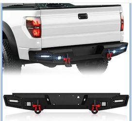 Rear Step Bumper Compatible with 2009-2014 12th Gen Ford F150 (Excluding Raptor) Heavy Duty Pickup Truck Bumper with Paintable Armor, Sensor Holes & D