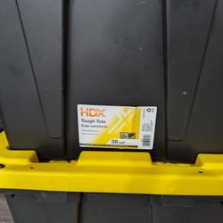 5- 38 Gallon Black Totes With Yellow Lids.. $25 EACH