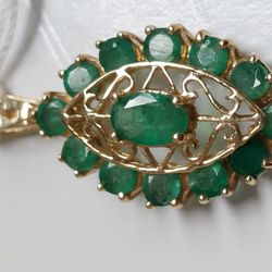 14k Yellow Gold Vintage Emerald Pendant 50x14mm In Size 