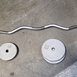 Curling Bar With Weights, Pre-owned