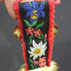 Vintage Metal Cow Bell Hand Painted Embroidered Ribbon Austria/Wien 6"X2.5"