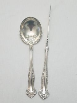 Antique Silver Plate Sugar Spoon & Butter Knife