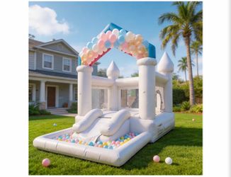 Brand new in the box-  White Bounce House, 14.1×9.2×10.5 FT Inflatable Bouncer with Air Blower, Commercial PVC White Bounce House with Ball Pit and Sl