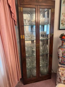 Wood Curio Display Cabinet with Glassware