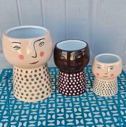 SUPER ADORABLE! BOHEMIAN STYLE 🌱🌿☘️🪴Opalhouse Stoneware Face Planter VASES. 🪴 (3) ALL (3) LOT/BUNDLE
