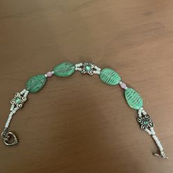 Handmade Bracelet, Green And Lavendar Stones