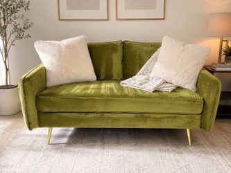 Free Delivery - Olive Velvet Mid-Century Modern Loveseat