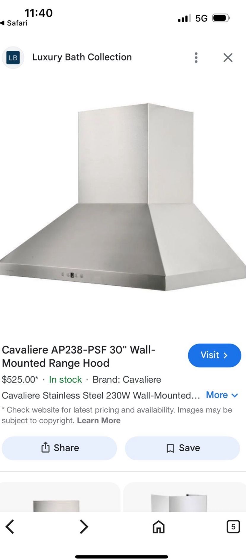 Cavaliere 30" Wall Mounted Stainless Steel Kitchen Range Hood 860 Cfm Ap238-Psf-30