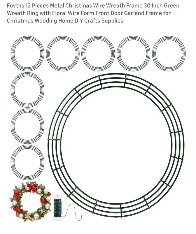 12 Pieces Metal Christmas Wire Wreath Frame 30 Inch Green Wreath Ring with Floral Wire Form Front Door Garland Frame for Christmas Wedding Home